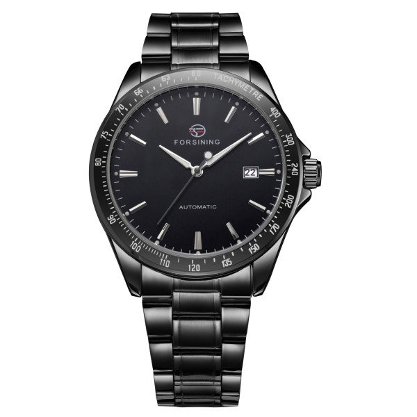 Мужские механические часы Forsining 8294 Black Steel с автоподзаводом и стальным браслетом