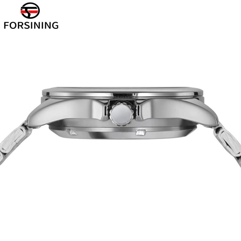 Мужские механические часы Forsining 8294 Silver-White Steel с автоподзаводом и стальным браслетом