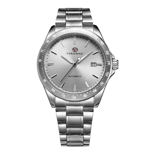 Мужские механические часы Forsining 8294 Silver-White Steel с автоподзаводом и стальным браслетом