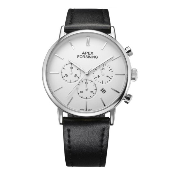 Мужские часы Forsining 8312 Black-Silver-White с хронографом и календарем