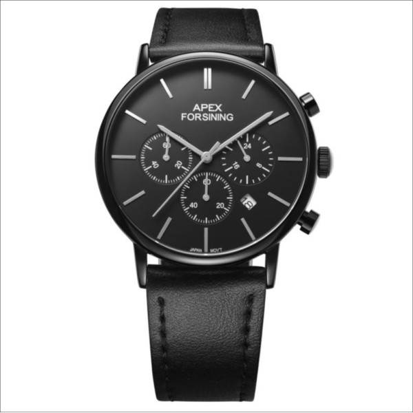 Мужские часы Forsining 8312 All Black с хронографом и кварцевым механизмом