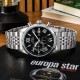 Чоловічий годинник Forsining 8304 Silver-Black Steel з хронографом та сталевим браслетом