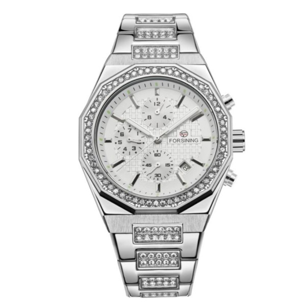 Механические часы Forsining 8314 Silver-White Steel с автоподзаводом и календарем