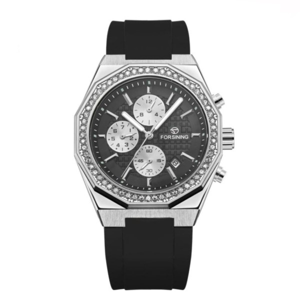 Мужские механические часы Forsining 8314 Black-Silver с автоподзаводом и календарем