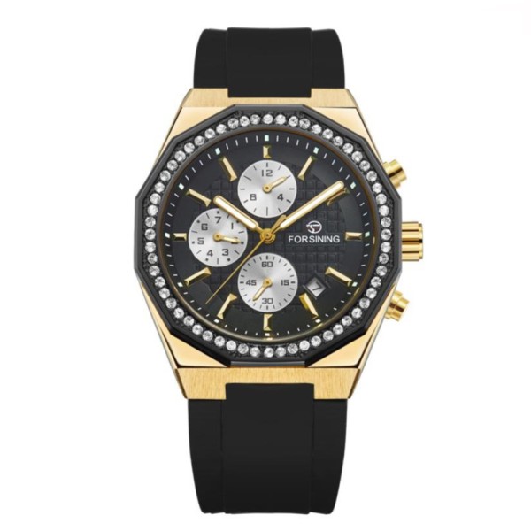 Механические часы Forsining 8314 Black-Gold с автоподзаводом и полным календарем