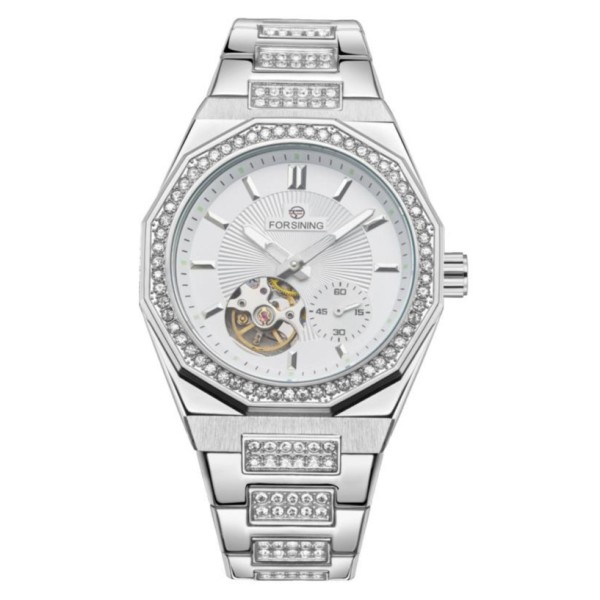 Мужские механические часы Forsining 8313 Silver-White Steel с автоподзаводом и люминесценцией