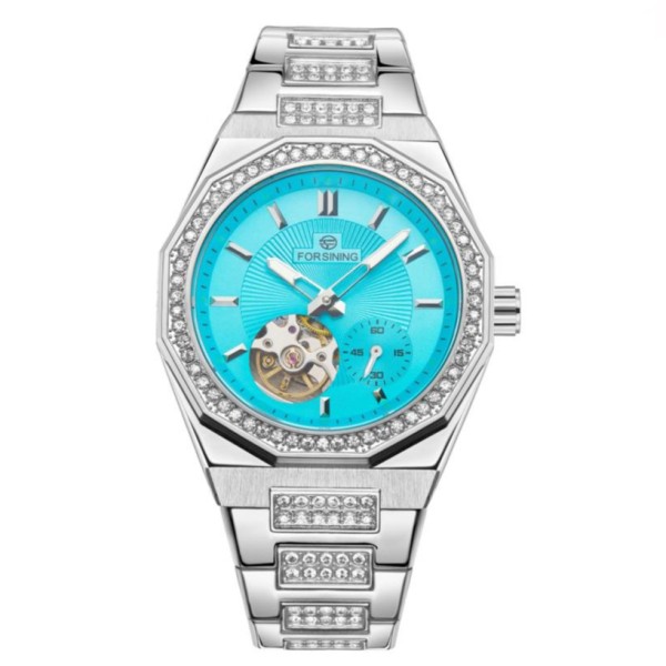 Механические часы Forsining 8313 Silver-Blue Steel с автоподзаводом и синим циферблатом