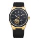 Мужские механические часы Forsining 8313 Black-Gold-Black с автоподзаводом и силиконовым ремешком