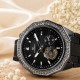 Мужские механические часы Forsining 8313 Black-Silver-Black с автоподзаводом и силиконовым ремешком