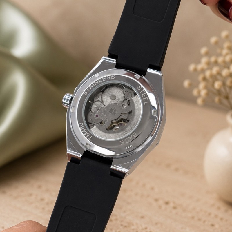 Мужские механические часы Forsining 8313 Black-Silver-White с автоподзаводом и люминесценцией
