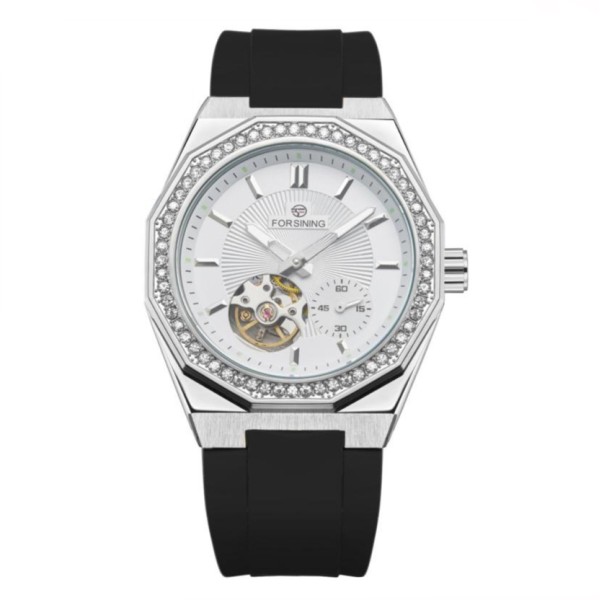 Мужские механические часы Forsining 8313 Black-Silver-White с автоподзаводом и люминесценцией