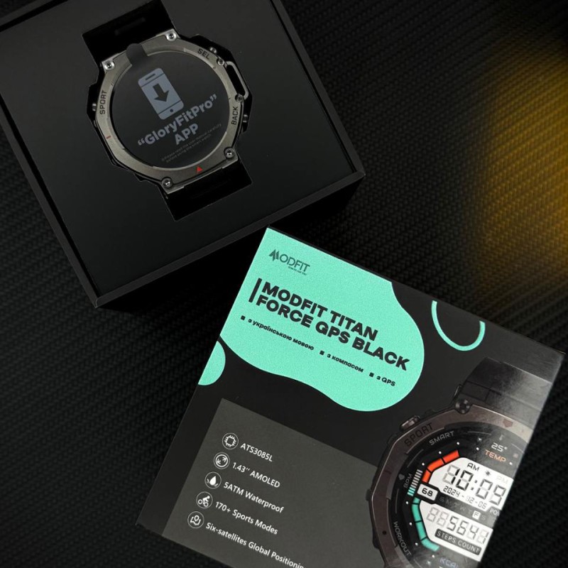 Умные часы Modfit Titan Force GPS Black с AMOLED дисплеем и защитой 5 ATM