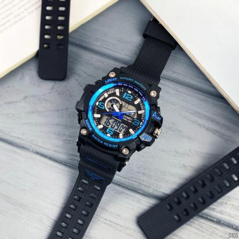 Чоловічий спортивний годинник Skmei 1283 Black-Blue з подвійним циферблатом та водозахистом 5 ATM