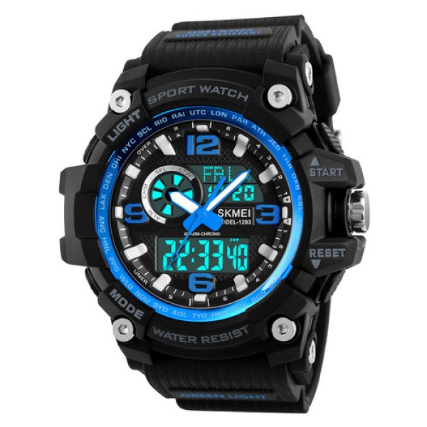 Чоловічий спортивний годинник Skmei 1283 Black-Blue з подвійним циферблатом та водозахистом 5 ATM