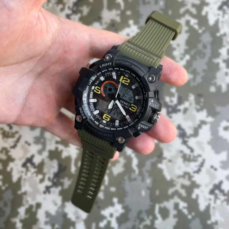 Мужские тактические часы Skmei 1283 Black-Military с комбинированным циферблатом и подсветкой