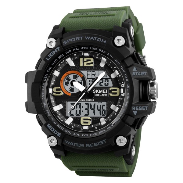 Мужские тактические часы Skmei 1283 Black-Military с комбинированным циферблатом и подсветкой