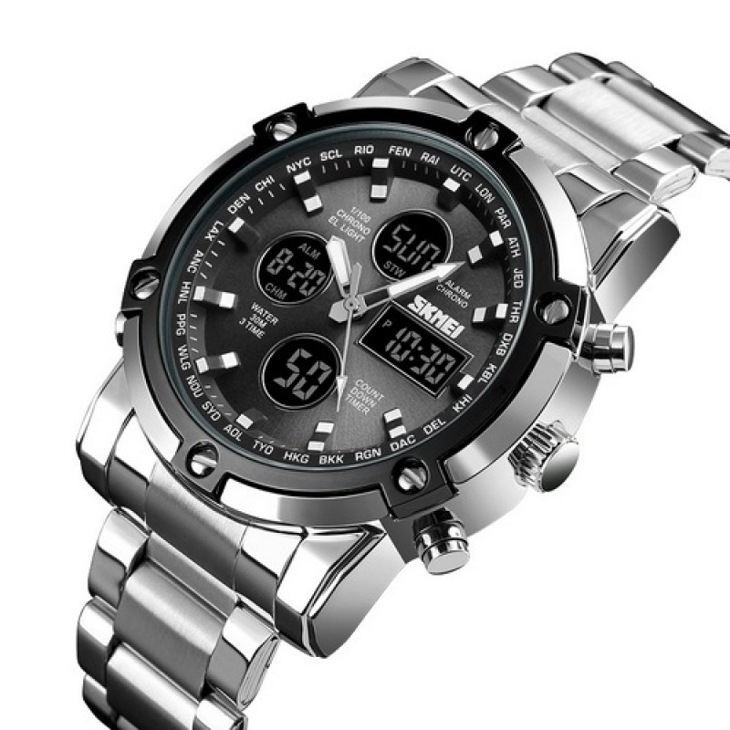 Чоловічий годинник Skmei 1389SIBK Silver-Black-Black зі стрілково-електронним циферблатом та підсвічуванням