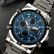 Мужские часы Skmei 1389BU Silver-Black-Blue со стрелочно-электронным циферблатом и подсветкой