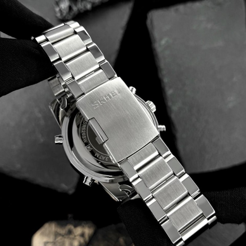Мужские часы Skmei 1389BU Silver-Black-Blue со стрелочно-электронным циферблатом и подсветкой