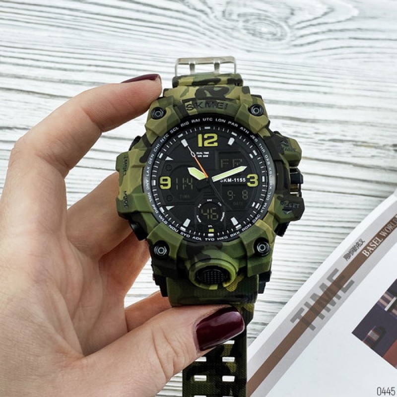 Мужские тактические часы Skmei 1155B Military Green с подсветкой и защитой 5 ATM