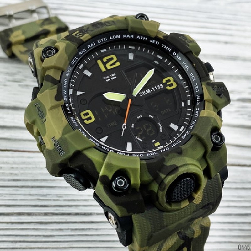 Мужские тактические часы Skmei 1155B Military Green с подсветкой и защитой 5 ATM