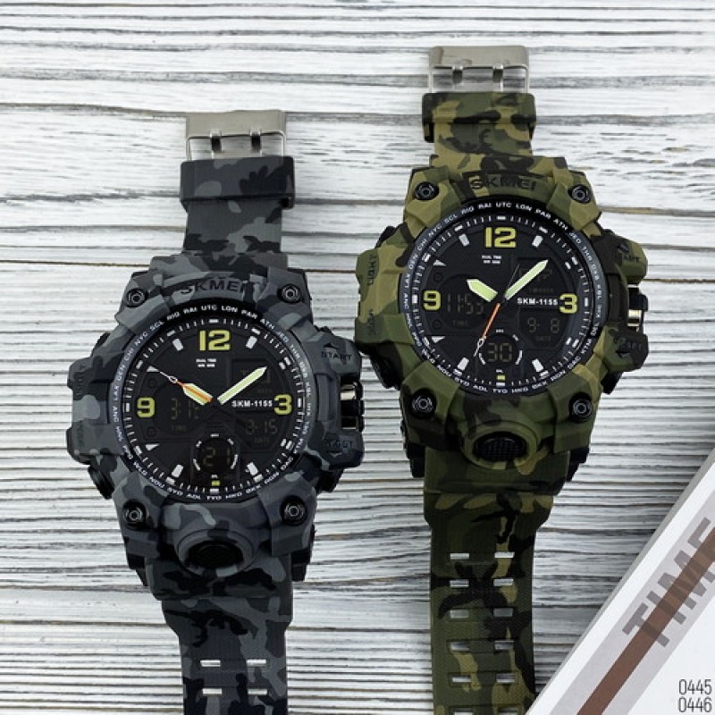 Мужские тактические часы Skmei 1155B Military Green с подсветкой и защитой 5 ATM