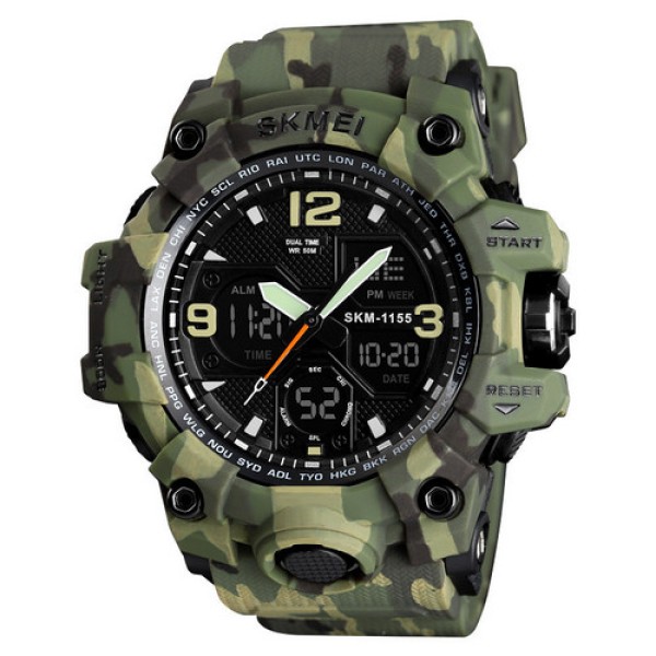 Мужские тактические часы Skmei 1155B Military Green с подсветкой и защитой 5 ATM