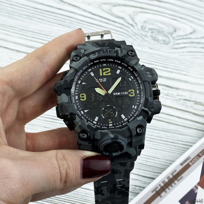 Мужские спортивные часы Skmei 1155B Military Gray с комбинированным циферблатом и водозащитой 5 ATM