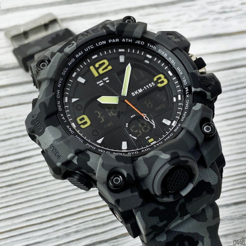 Мужские спортивные часы Skmei 1155B Military Gray с комбинированным циферблатом и водозащитой 5 ATM
