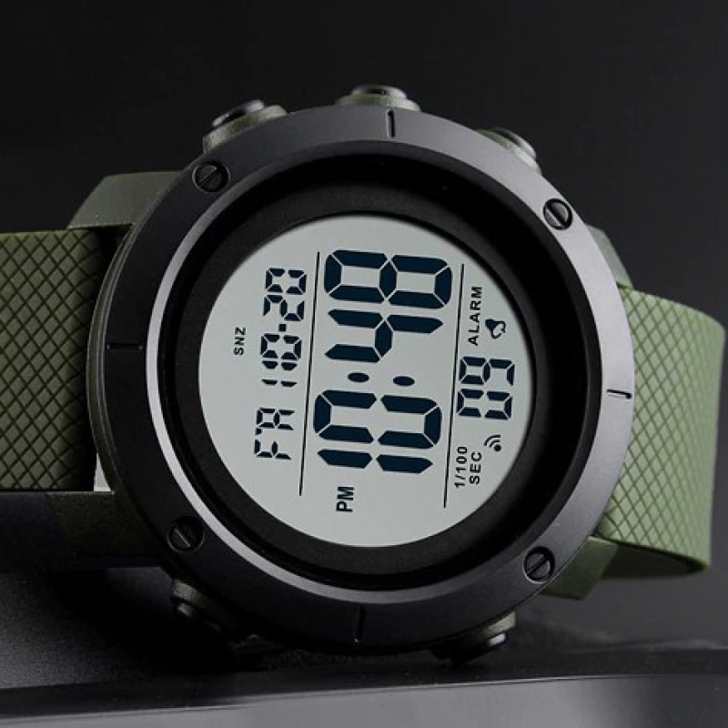 Чоловічий тактичний годинник Skmei 1426AGWT Army Green-White з електронним циферблатом та підсвічуванням