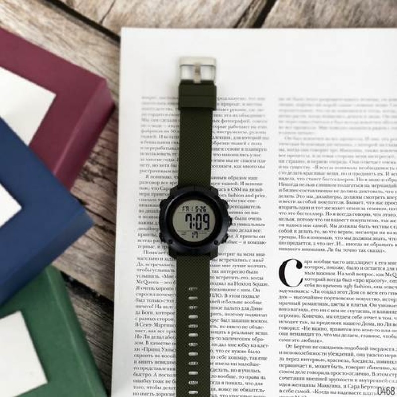 Чоловічий тактичний годинник Skmei 1426AGWT Army Green-White з електронним циферблатом та підсвічуванням