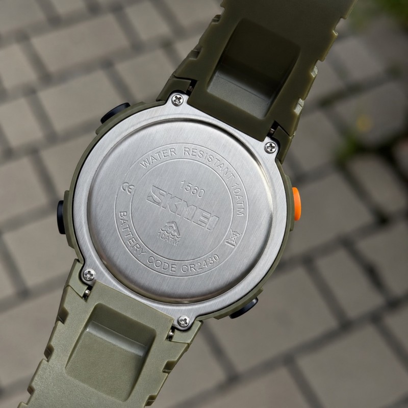 Чоловічий тактичний годинник Skmei 1560 Green-Orange з водонепроникністю 10 ATM та будильником