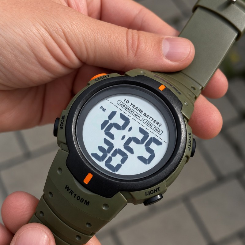 Чоловічий тактичний годинник Skmei 1560 Green-Orange з водонепроникністю 10 ATM та будильником