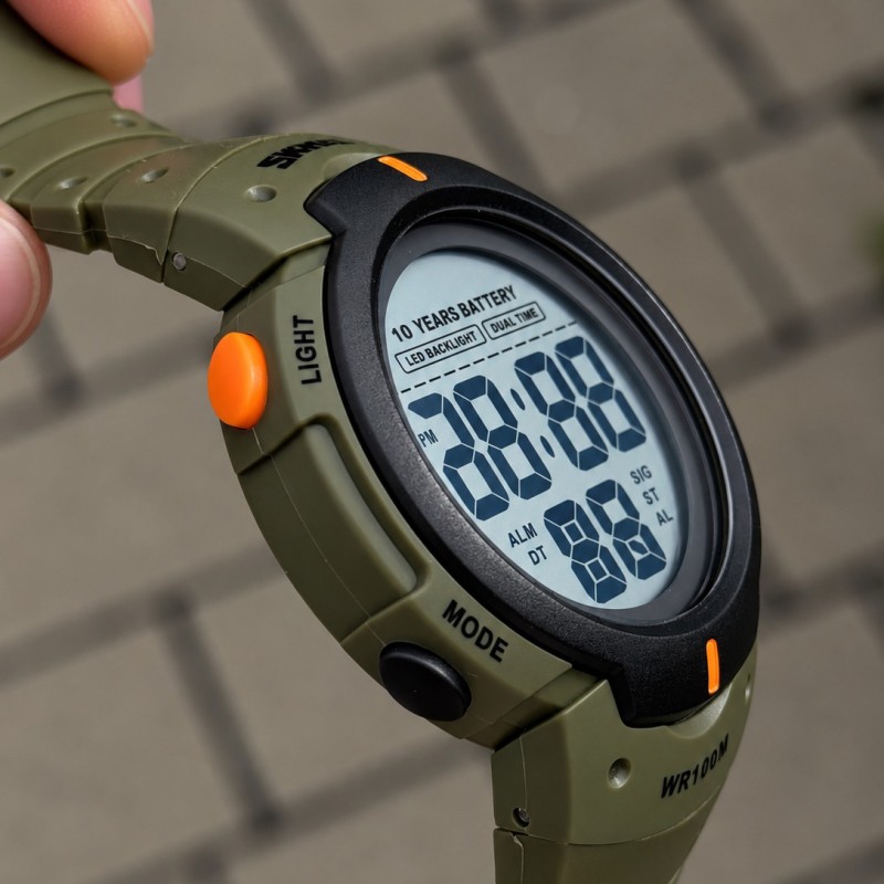 Чоловічий тактичний годинник Skmei 1560 Green-Orange з водонепроникністю 10 ATM та будильником