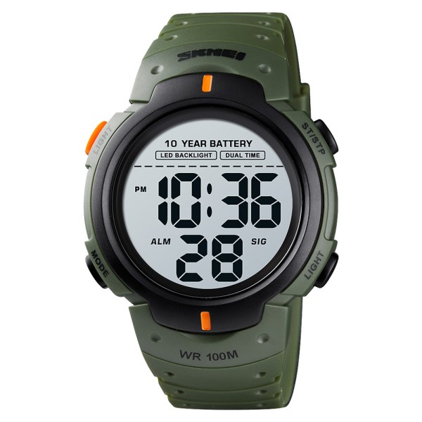 Чоловічий тактичний годинник Skmei 1560 Green-Orange з водонепроникністю 10 ATM та будильником