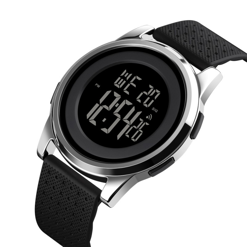 Мужские спортивные часы Skmei 1502SI Black-Silver с электронным циферблатом и хронографом