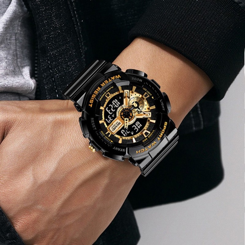 Чоловічий спортивний годинник Skmei 1688 Black-Gold з комбінованим циферблатом та підсвічуванням