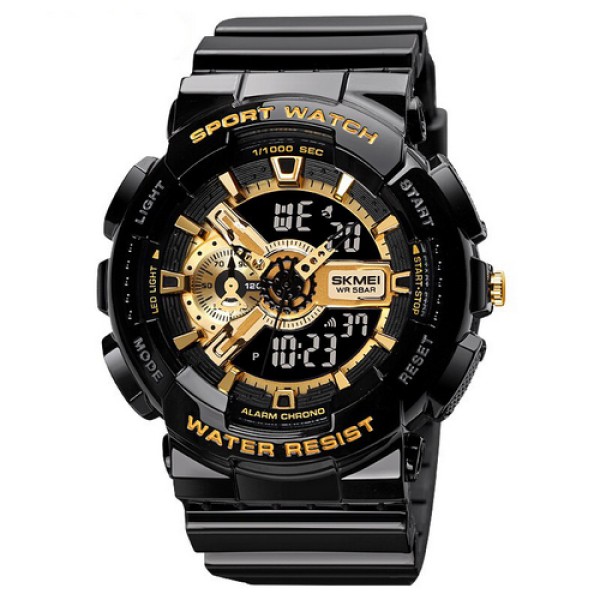 Чоловічий спортивний годинник Skmei 1688 Black-Gold з комбінованим циферблатом та підсвічуванням