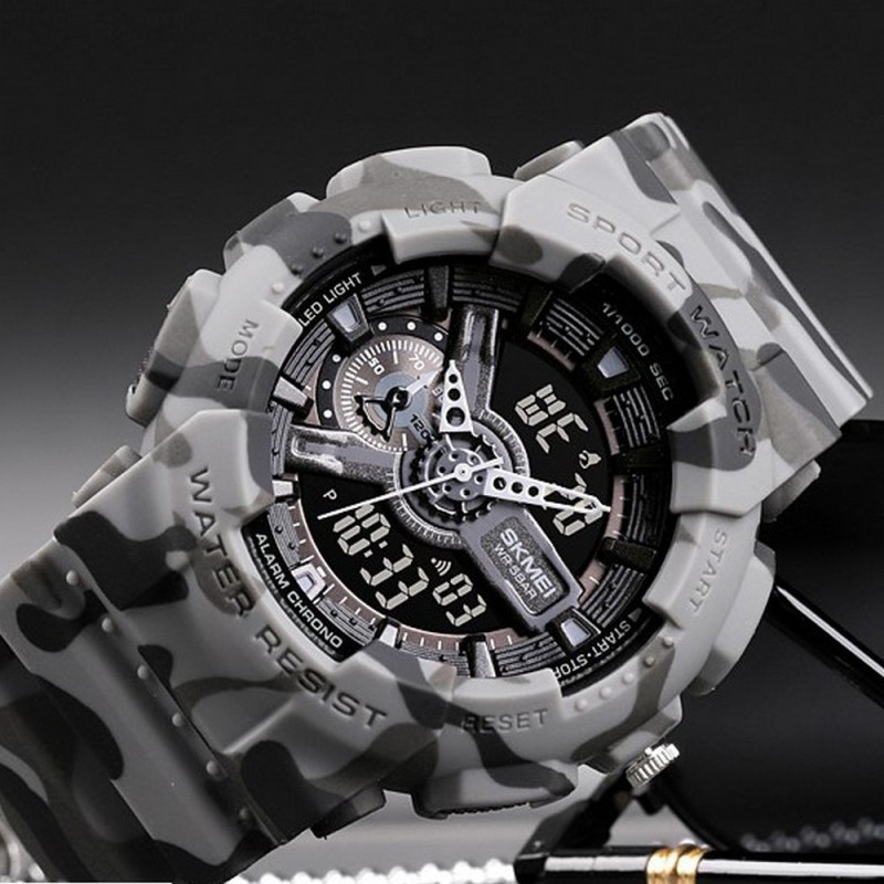 Чоловічий тактичний годинник Skmei 1688CMGY Camo Gray з комбінованим циферблатом та підсвічуванням