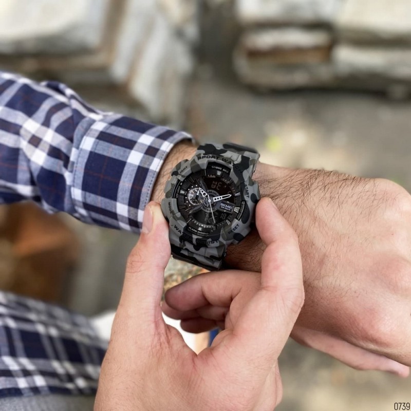 Чоловічий тактичний годинник Skmei 1688CMGY Camo Gray з комбінованим циферблатом та підсвічуванням