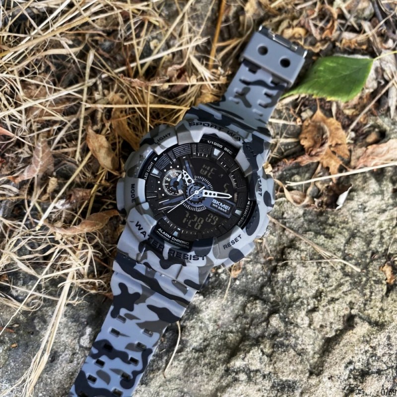 Чоловічий тактичний годинник Skmei 1688CMGY Camo Gray з комбінованим циферблатом та підсвічуванням