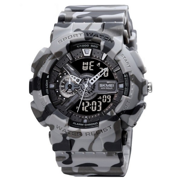 Чоловічий тактичний годинник Skmei 1688CMGY Camo Gray з комбінованим циферблатом та підсвічуванням