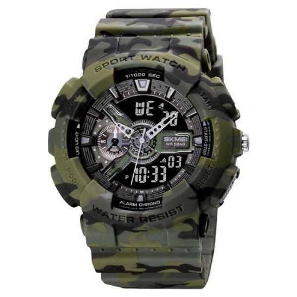 Чоловічий тактичний годинник Skmei 1688 Green-Black Military з комбінованим циферблатом та підсвічуванням