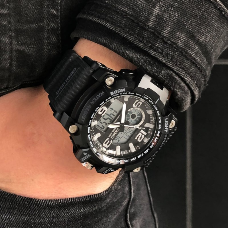 Мужские спортивные часы Skmei 1283 All Black с комбинированным циферблатом и защитой 5 ATM