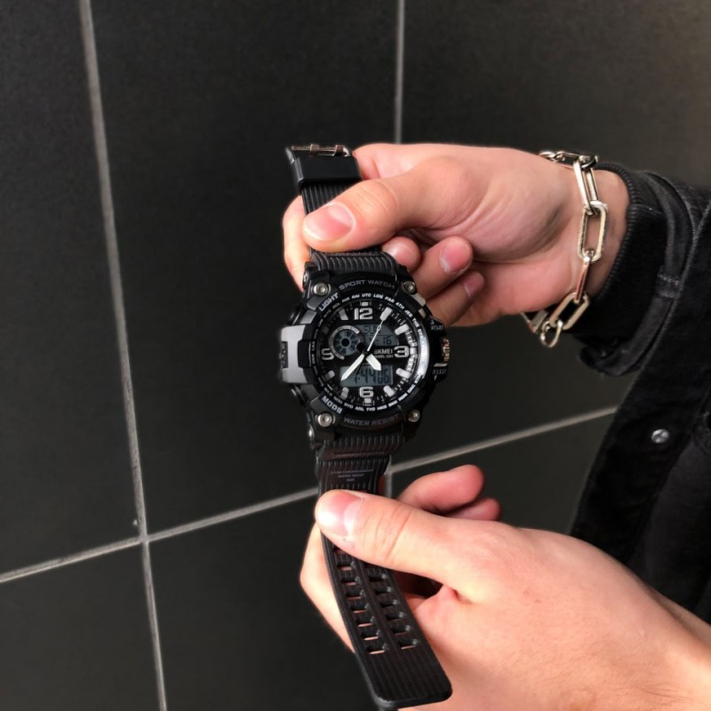 Мужские спортивные часы Skmei 1283 All Black с комбинированным циферблатом и защитой 5 ATM