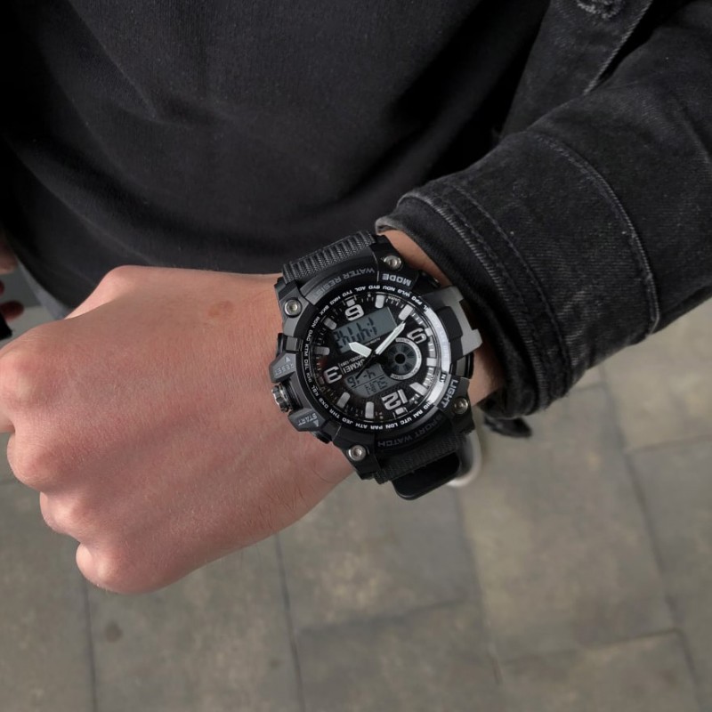 Мужские спортивные часы Skmei 1283 All Black с комбинированным циферблатом и защитой 5 ATM