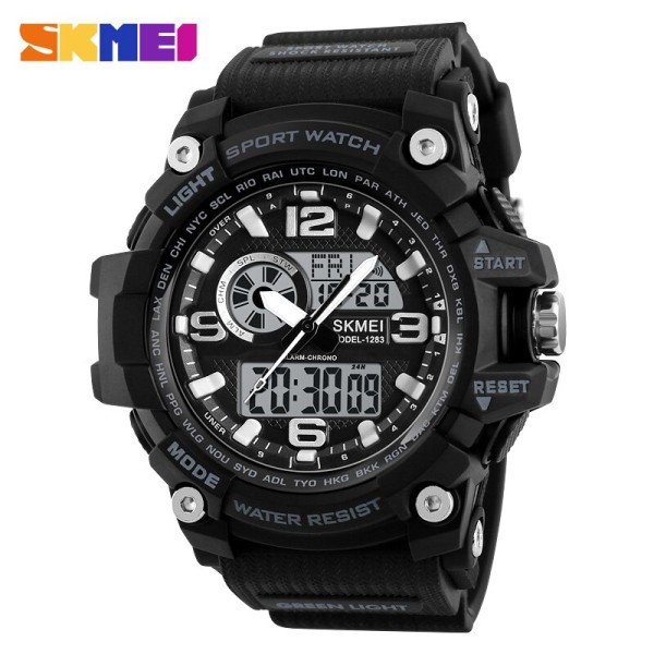 Мужские спортивные часы Skmei 1283 All Black с комбинированным циферблатом и защитой 5 ATM