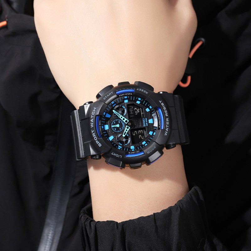 Чоловічий спортивний годинник Skmei 1832 Black-Blue з водонепроникністю 5 ATM та стрілково-електронним циферблатом