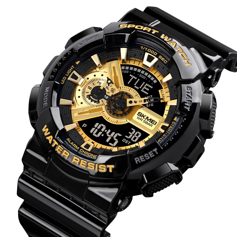 Мужские часы Skmei 1834 Black-Gold — спортивная модель со стрелочно-электронным циферблатом и подсветкой
