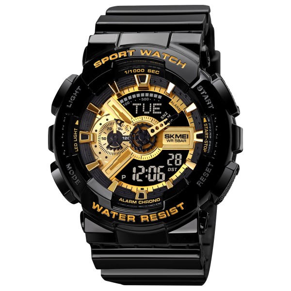 Мужские часы Skmei 1834 Black-Gold — спортивная модель со стрелочно-электронным циферблатом и подсветкой